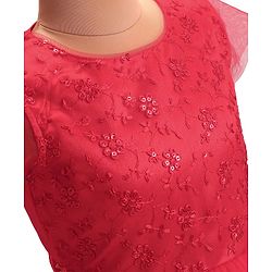 Pine Kids Woven Cap Sleeves Party Frock with Floral Embroidery - Red