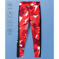 Pine Active Full Length Super Stretch Abstract Printed Leggings - Red