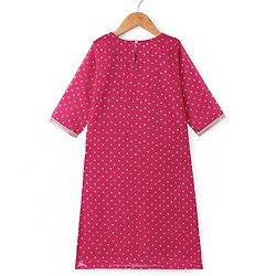 Pine Kids Woven Three Fourth Sleeves  Bandhani Foil Printed Kurta & Churidar Set with Dupatta & Floral Embroidery - Pink