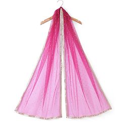 Pine Kids Woven Three Fourth Sleeves  Bandhani Foil Printed Kurta & Churidar Set with Dupatta & Floral Embroidery - Pink
