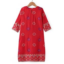 Pine Kids Woven Full Sleeves Printed Kurta Salwar Set with Dupatta - Red