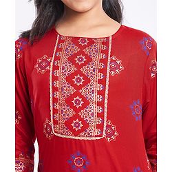 Pine Kids Woven Full Sleeves Printed Kurta Salwar Set with Dupatta - Red