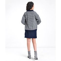 Pine Kids Full Sleeves Pull Over Sweater with Check Print - Navy & White