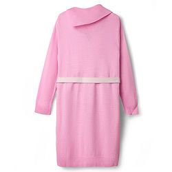 Pine Kids Knitted Full Sleeves Solid Color Woollen Dress with Belt - Light Pink