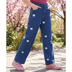 Pine Kids Denim Woven Full Length Jeans with Floral Print - Blue