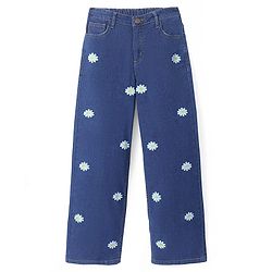 Pine Kids Denim Woven Full Length Jeans with Floral Print - Blue