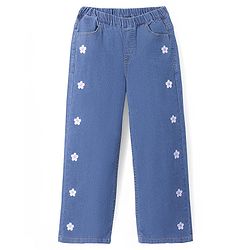 Pine Kids Denim Woven Full Length Jeans with Floral Embroidery - Blue