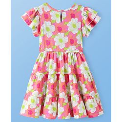 Pine Kids Cotton Knit Half Sleeves Frock with Floral Print - Pink