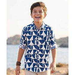 Pine Kids Viscose Woven Half Sleeves Collar Neck Printed Shirt - Multicolour