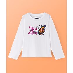 Pine Kids Single Jersey Knit Full Sleeves Checkered Night Suit With Butterfly Print - White & Blue