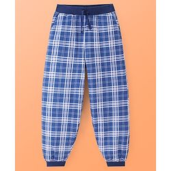 Pine Kids Single Jersey Knit Full Sleeves Checkered Night Suit With Butterfly Print - White & Blue