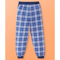 Pine Kids Single Jersey Knit Full Sleeves Checkered Night Suit With Butterfly Print - White & Blue