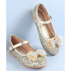 Pine Kids Ballerinas with Velcro & Buckle Closure Bow Applique - Golden