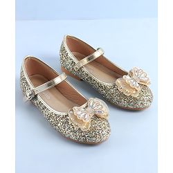 Pine Kids Ballerinas with Velcro & Buckle Closure Bow Applique - Golden