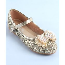 Pine Kids Ballerinas with Velcro & Buckle Closure Bow Applique - Golden