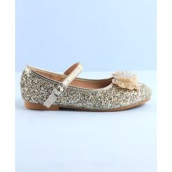Pine Kids Ballerinas with Velcro & Buckle Closure Bow Applique - Golden