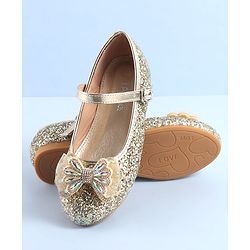 Pine Kids Ballerinas with Velcro & Buckle Closure Bow Applique - Golden