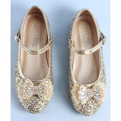 Pine Kids Ballerinas with Velcro & Buckle Closure Bow Applique - Golden