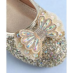 Pine Kids Ballerinas with Velcro & Buckle Closure Bow Applique - Golden