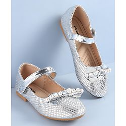 Pine Kids Ballerinas with Velcro Closure Pearl Applique - Silver