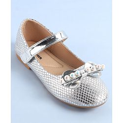 Pine Kids Ballerinas with Velcro Closure Pearl Applique - Silver