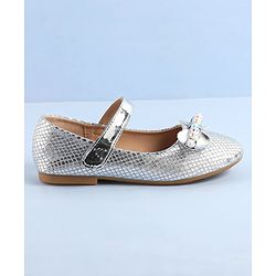 Pine Kids Ballerinas with Velcro Closure Pearl Applique - Silver