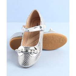 Pine Kids Ballerinas with Velcro Closure Pearl Applique - Silver