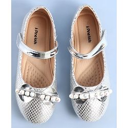 Pine Kids Ballerinas with Velcro Closure Pearl Applique - Silver