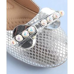 Pine Kids Ballerinas with Velcro Closure Pearl Applique - Silver