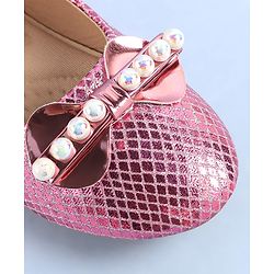 Pine Kids Ballerinas with Velcro Closure Pearl Applique - Silver