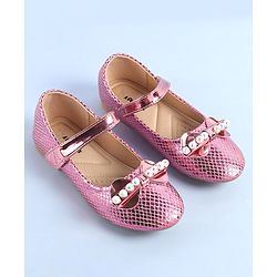Pine Kids Ballerinas with Velcro Closure Pearl Applique - Silver