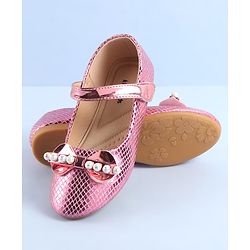 Pine Kids Ballerinas with Velcro Closure Pearl Applique - Silver