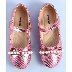 Pine Kids Ballerinas with Velcro Closure Pearl Applique - Silver