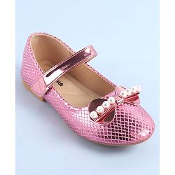 Pine Kids Ballerinas with Velcro Closure Pearl Applique - Silver