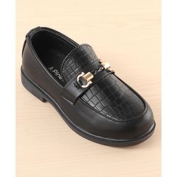 Pine Kids Slip On Party Wear Shoes with Applique - Black