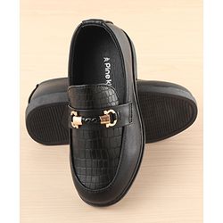 Pine Kids Slip On Party Wear Shoes with Applique - Black