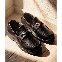 Pine Kids Slip On Party Wear Shoes with Applique - Black
