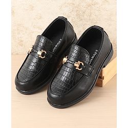 Pine Kids Slip On Party Wear Shoes with Applique - Black