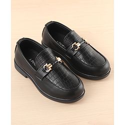 Pine Kids Slip On Party Wear Shoes with Applique - Black