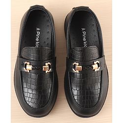 Pine Kids Slip On Party Wear Shoes with Applique - Black