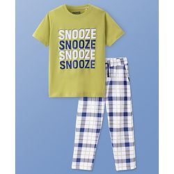 Pine Kids Cotton Knit Half Sleeves Night Suit With Text Print - Multicolor