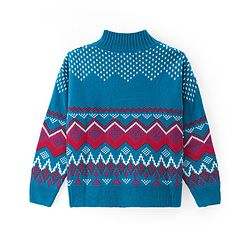 Pine Kids Knitted Full Sleeves Pullover Sweater with Chevron Design - Multicolour