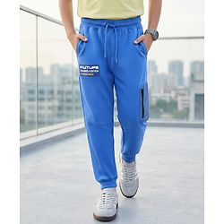 Pine Kids Cotton Knit Full Length Text Printed Lounge Pant - Blue