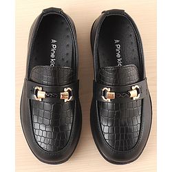 Pine Kids Slip On Loafers with  Checkered Design - Black
