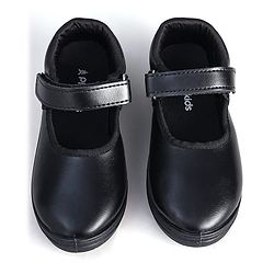 Pine Kids Solid School Shoes with Velcro Closure - Black