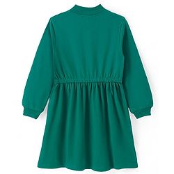 Pine Kids Cotton Knit Full Sleeves Winter Frock with HD Text Print - Green