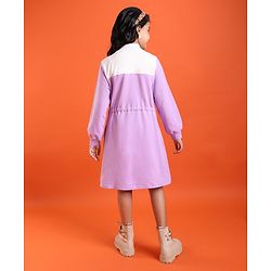 Pine Kids Cotton Knit Full Sleeves Winter Frock with Text Print - Lavender