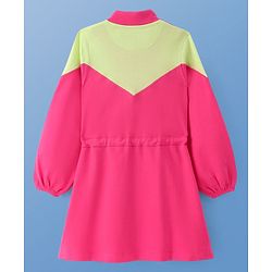 Pine Kids Cotton Knit Full Sleeves Front Open Winter Frock - Pink