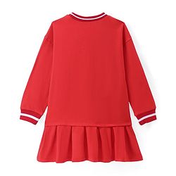 Pine Kids Cotton Knit Full Sleeves Winter Frock with Text Print - Red