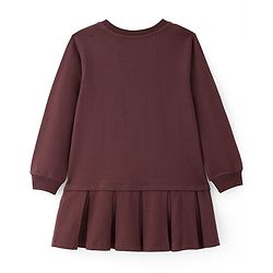 Pine Kids Cotton Knit Full Sleeves Winterwear Frock With Text Print - Brown